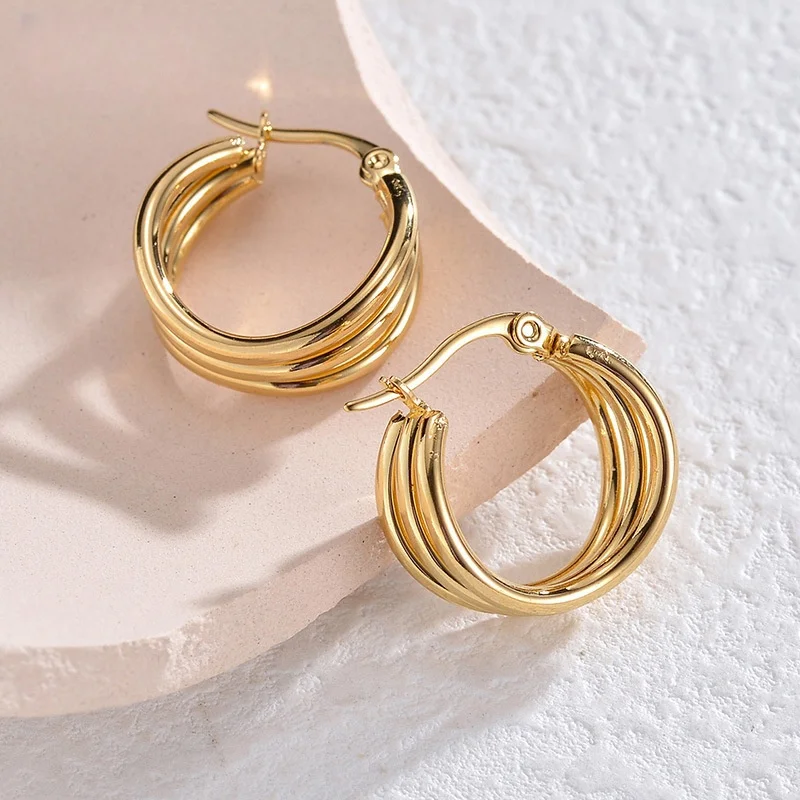 Irregular Three-layer Hollow Drop Earrings Gold Color Stainless Steel Women Earrings Simple Party Jewelry Dropshipping Gift