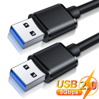 USB A Male To USB Male Dual USB2.0 Cable for Hard Drive DVD Player PC Laptop Cooler High-Speed Data Transmission Extension Cord