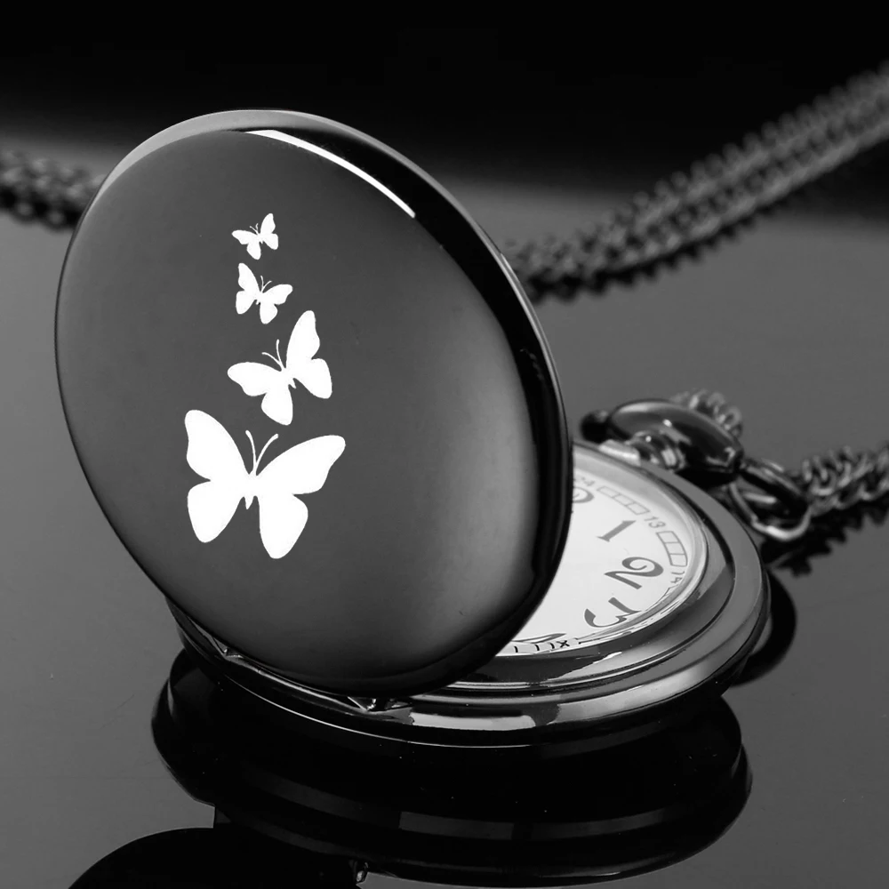 Fashion Butterfly Quartz Necklace Pocket Watch Womens Vintage Pendant Watches Unique Ladies Birthday Gifts reloj de bolsillo