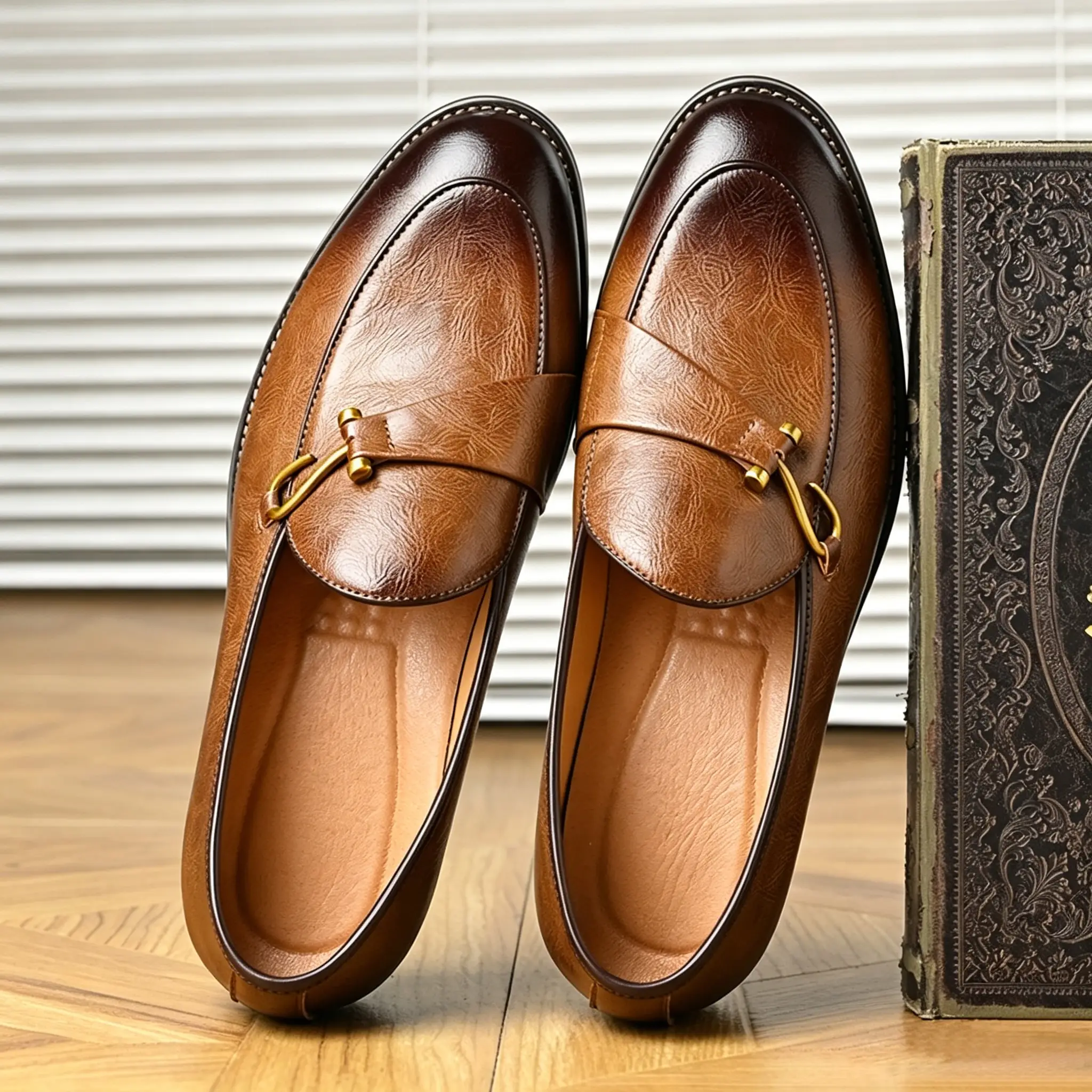 Men's Genuine Leather Loafers Handmade Monk Strap Casual Dress Shoes for Wedding Party Summer Autumn Footwear