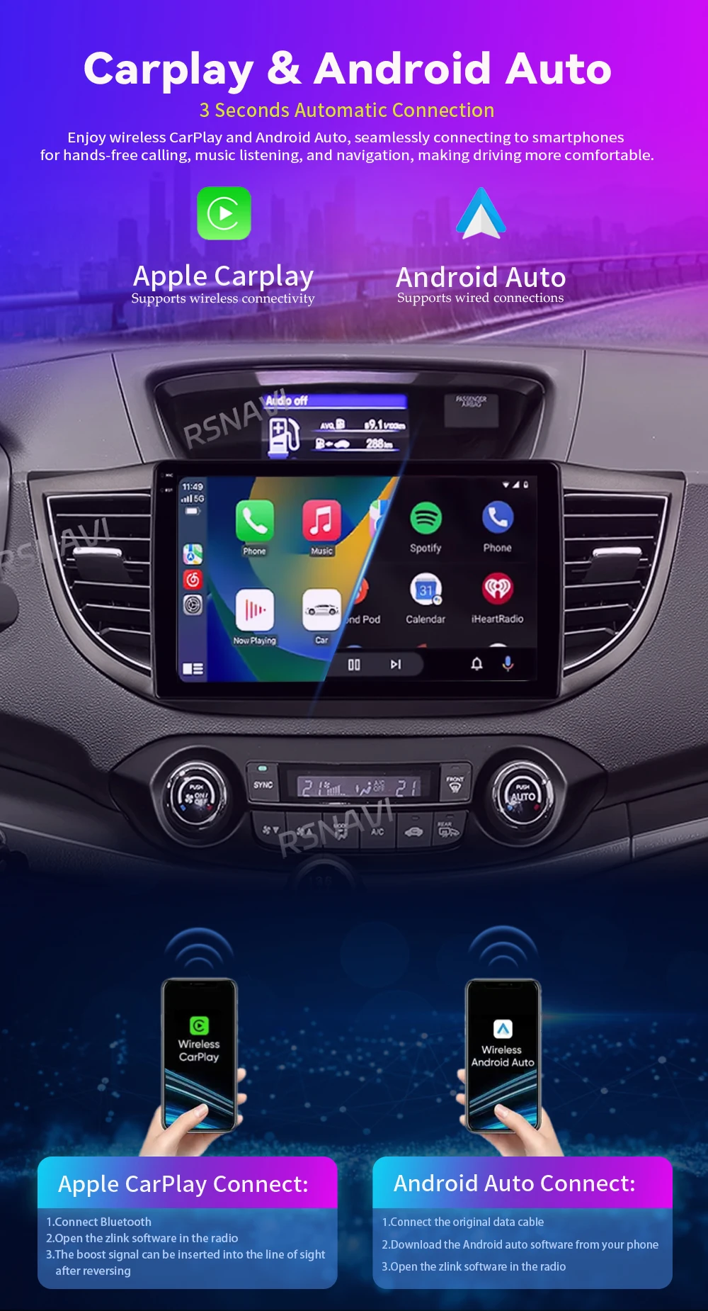Android 16 Carplay Auto Car Radio Multimedia Player For Honda CRV CR-V 2012-2016 WIFI+4G DSP Autoradio Stereo 2din Head Unit