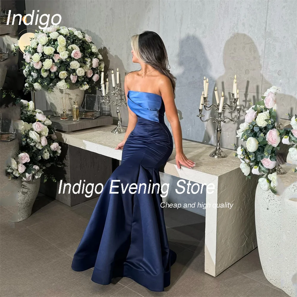 Indigo Classic Strapless Mermaid Evening Dress Women 2025 Pleat Sleevelss Open Back Party Prom Gown فساتين السهرة Customized