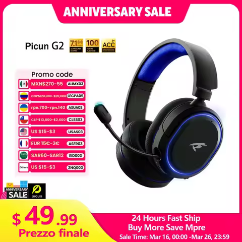Picun G2 Wireless Gaming Headset Bluetooth 5.3 2.4G Headphones 7.1 Surround 5ms Low Latency ENC Mic for PC PS4 PS5 Phone Switch