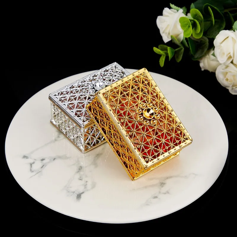 15pcs Vintage Rectangular Jewelry Box Golden Candy Dish Decorative Present Boxes for Wedding Birthday Party Favors Supplies, Ho