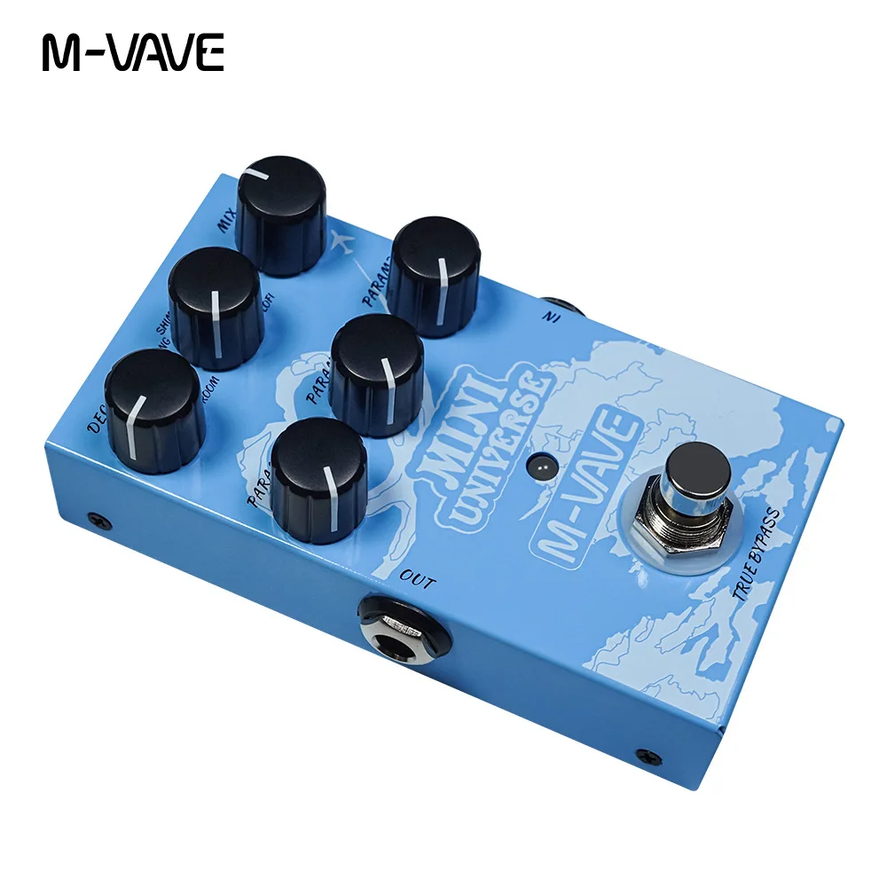 M-VAVE Pedal efek gitar listrik MINI-UNIVERSE, Pedal efek Reverb 9 efek Room/Shimmer/Lofi/Spring Reveb