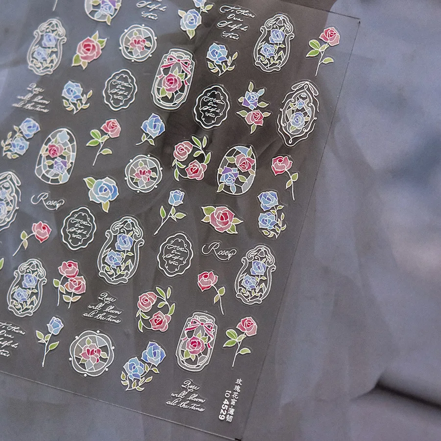 Cadre Photo rétro charmant Bouquet de fleurs tulipe marguerite pétale de fleur sauvage 5D autocollants pour Nail Art décoration Vintage décalcomanies de manucure