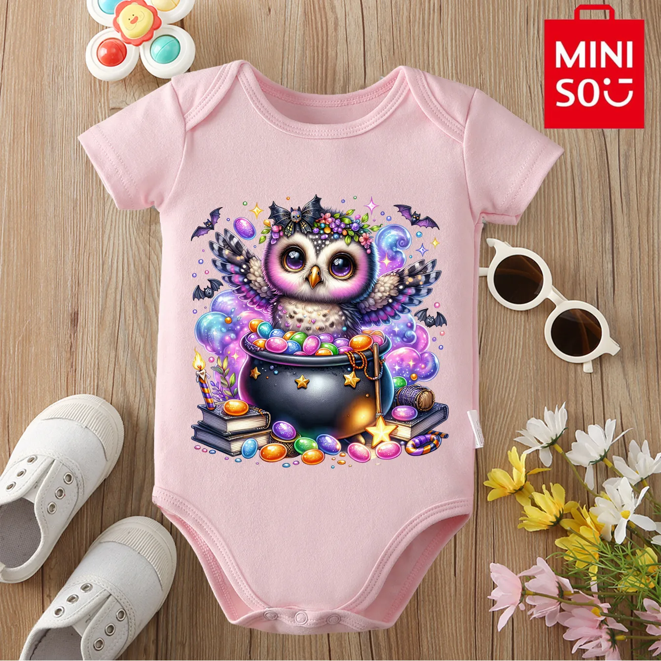 

MINISO Одежда My First Halloween Candy Ghost Боди из чистого хлопка с милым принтом для ребенка Комбинезон для новорожденных от 0 до 12 месяцев