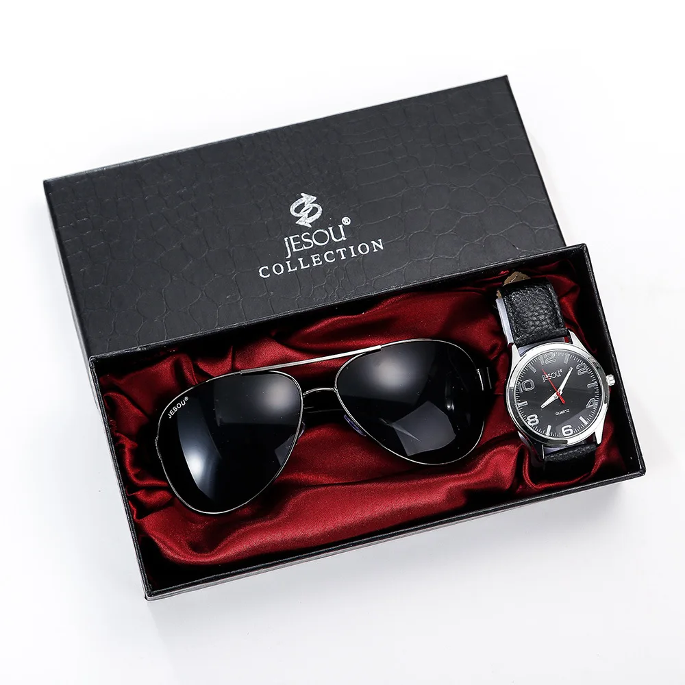 

New 2Pcs/Set Fashion Mens Watches Set Gift Box Luxury Watch for Men Best Gifts Mens Glasses Wristwatch Set with Box Male Clock