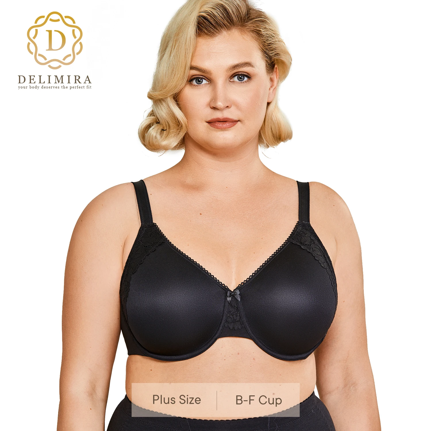 DELIMIRA Women\'s Minimizer Full Coverage Underwire Non Padded Cotton Bra Plus Size Black Beige