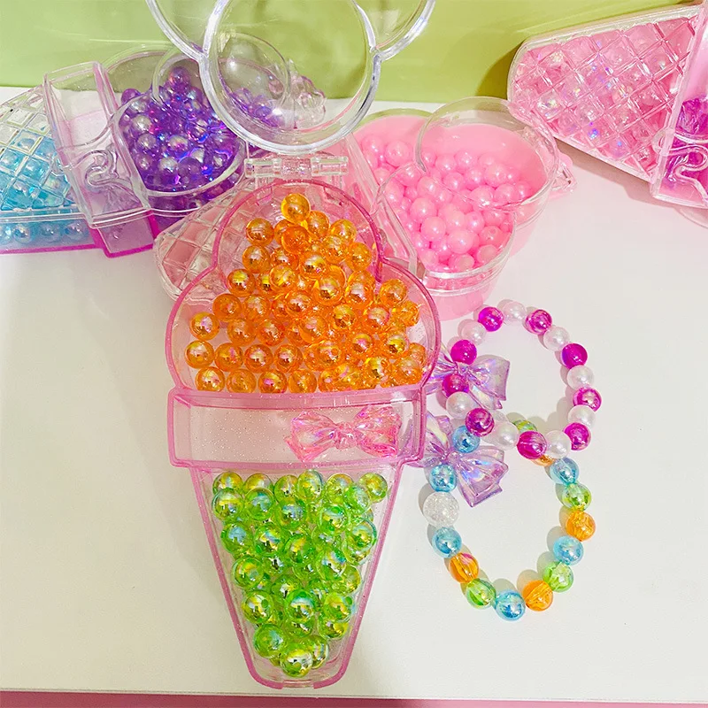 1pcs Children's Play House Ice Cream Shape Beading Gift Box Toys DIY Handmade Bracelet Necklace Jewellery Girls Birthday Gift