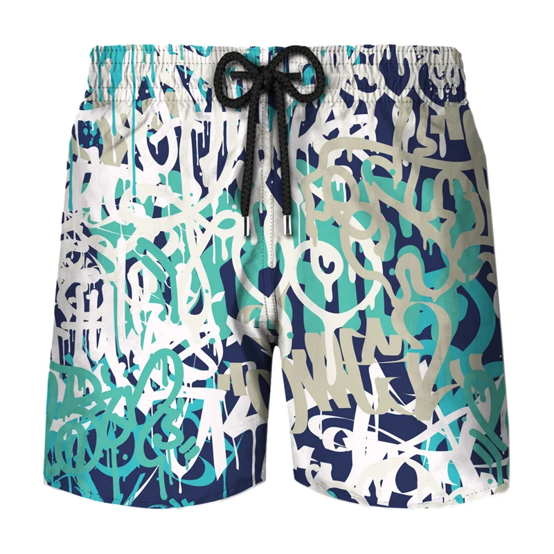 New Abstract Graffiti Hawaii Beach Shorts Pants Men Y2k 3D Printed Bermuda Surfing Board Shorts 2023 Swimsuit Summer Swim Trunks