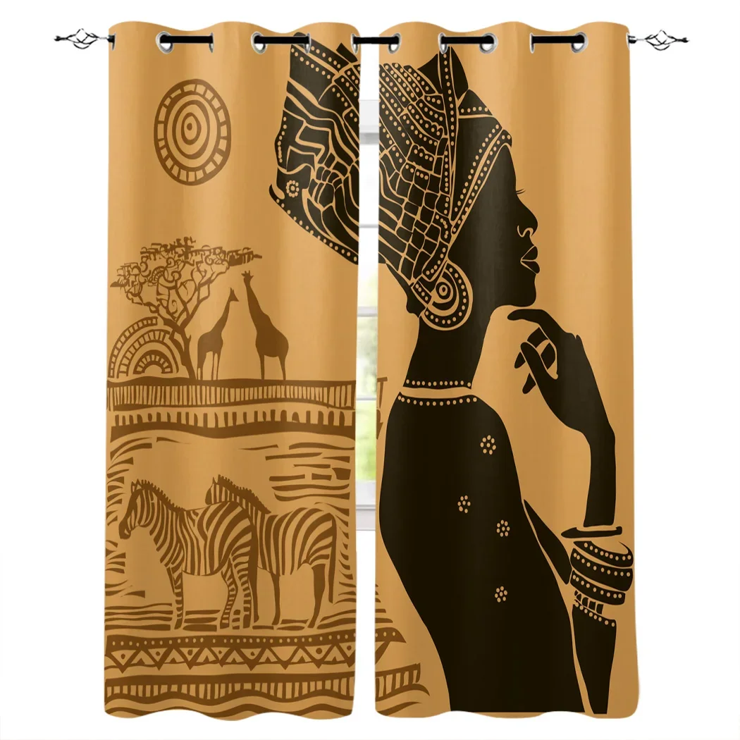 African Women Zebra Giraffe Curtain For Living Room Bedroom Kitchen Interior Curtains House Decoration Window Treatment