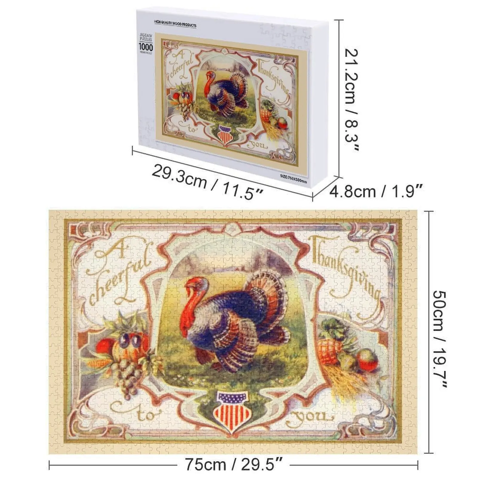 Vintage Happy Thanksgiving Turkey Jigsaw Puzzle Personalised Name Custom Name Wood Puzzle