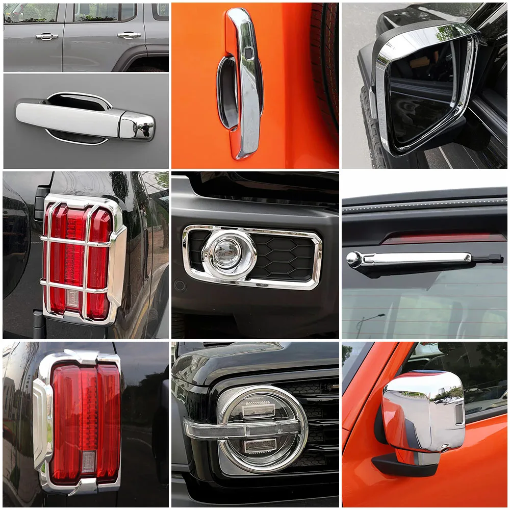 For GWM Tank 300 2021-2024 Chrome Door Handle Fuel Tank Cap Rearview Mirror Wiper Foglight Headlight Taillight Frame Cover Trim