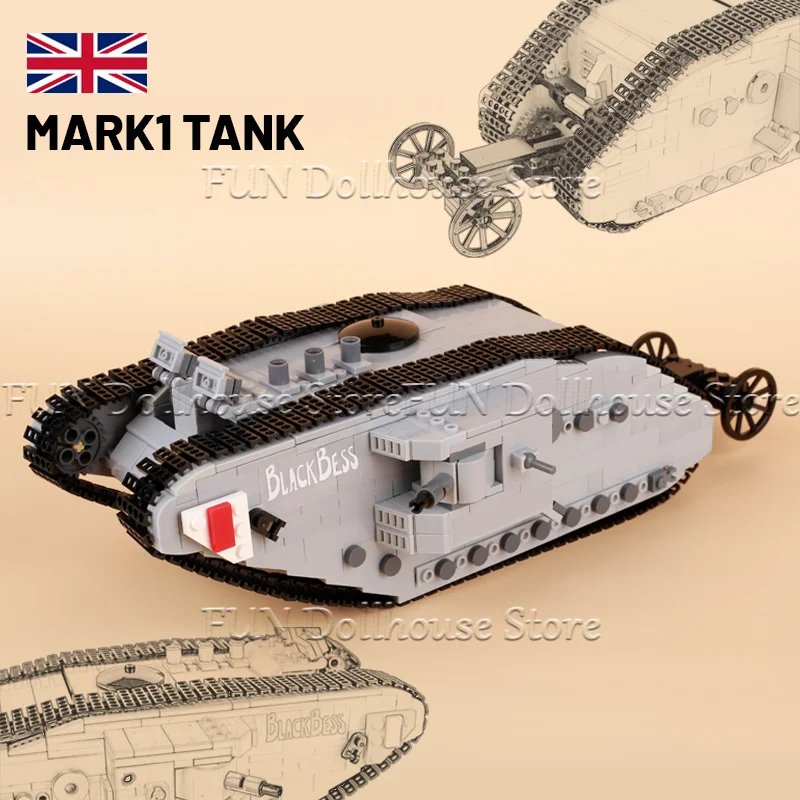 MOC WW1 Military Army Soldier Figure Field Artillery Tank Scene Building Block Cannon Howitzer Carriage Model DIY Bricks Boy Toy