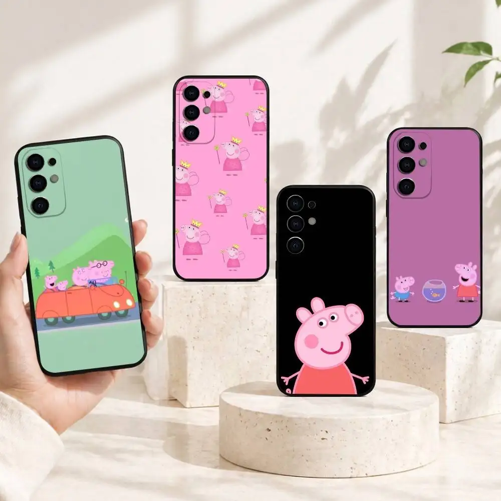 

Cute cartoon pink Peppa PigS Phone Case Black Silicone Soft For Samsung S25,S24,S21,S22,S23,S30,Ultra,S20,Plus,Fe,Lite