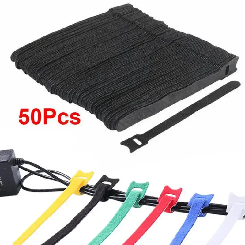 50/100pcs Releasable Cable Ties Plastics Nylon Hook Loop Wrap Zip Bundle Fastener Straps Detachable T-type Wire Organizer 150mm