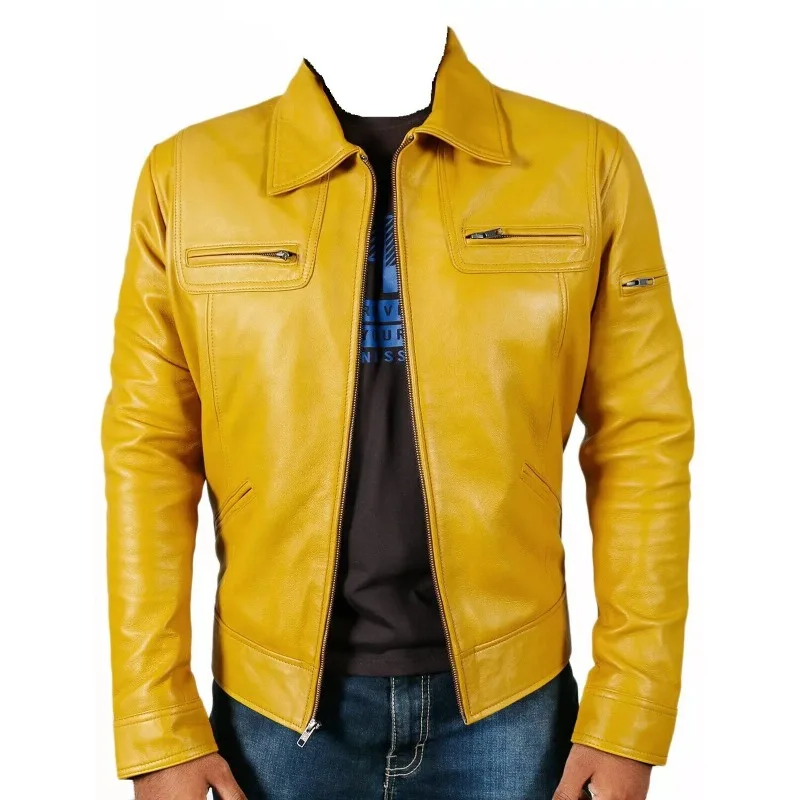 

Men's Yellow Premium Leather Jacket Soft Lambskin Real Leather Moto Biker Jacket