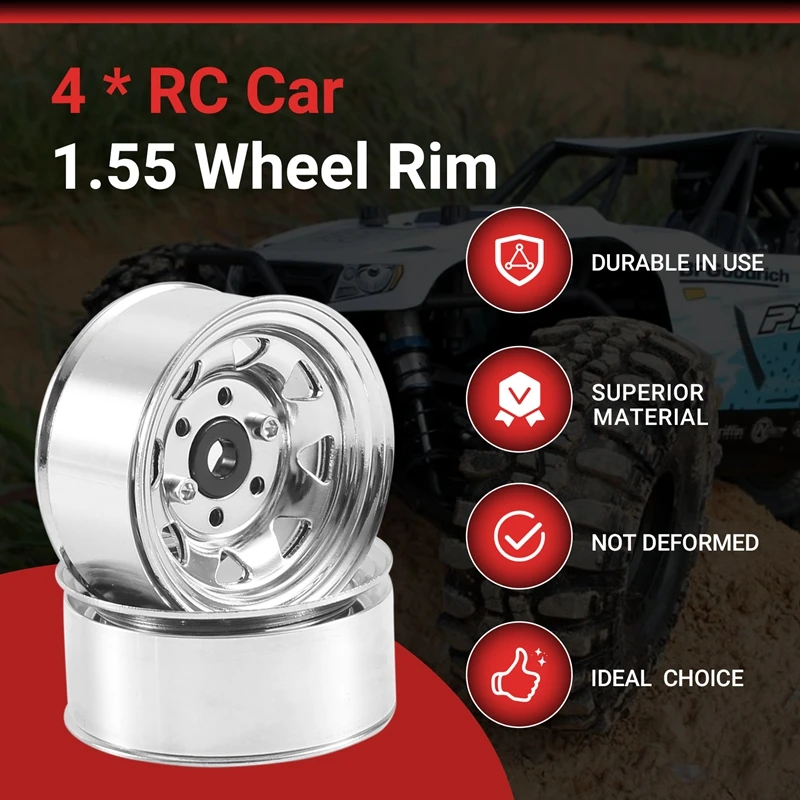 4PCS 1.55 금속 비드 록 휠 림 허브 1/10 RC 크롤러 자동차 축 예티 주니어 90069 RC4WD D90 TF2 Tamiya CC01 LC70 MST