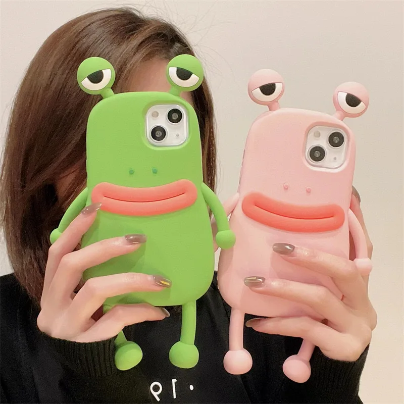 Lovely Soft Silicone 3D Ugly Frog Phone Case for IPhone 15 14 13 11 12 Pro Max Cartoon Funny Shockproof Bumper Cover