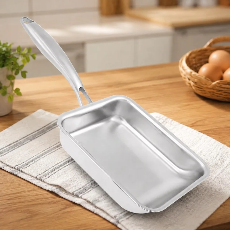 Compact Stainless Steel Rectangular Tamagoyaki Pan with Nonstick Surface and Cooking Tools for Perfect Japanese Omelettes
