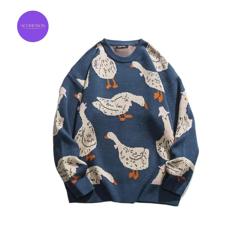 ACOMOSON Top Quality EU US Size Autumn Winter Cartoon Little Goose Pattern Pullover Sweater Unisex Clothing