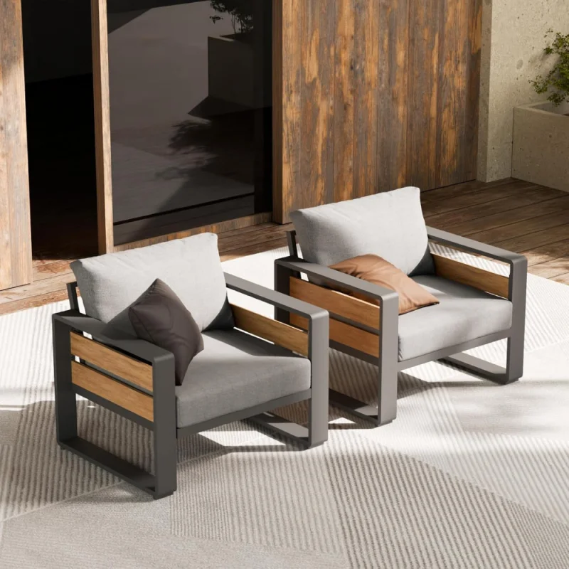 

Outdoor Patio Furniture - 2 Pcs Armchair, All-Weather Metal Modern Outside Furniture with Washable Thick Cushion
