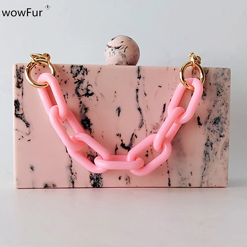 

New Design Acrylic Women Clutch Purse Pink Dot On Surface Handbag Lady Cute Casual Evening Chic Wallets Mini Party Pvc Flap Bag