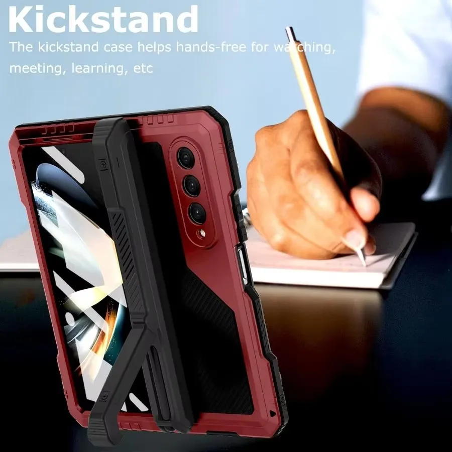 Heavy Duty Anti-fall Metal Silicone Bumper Shockproof Phone Case For Samsung Z Fold 6 5 4 Protection Cover PET Screen Protector