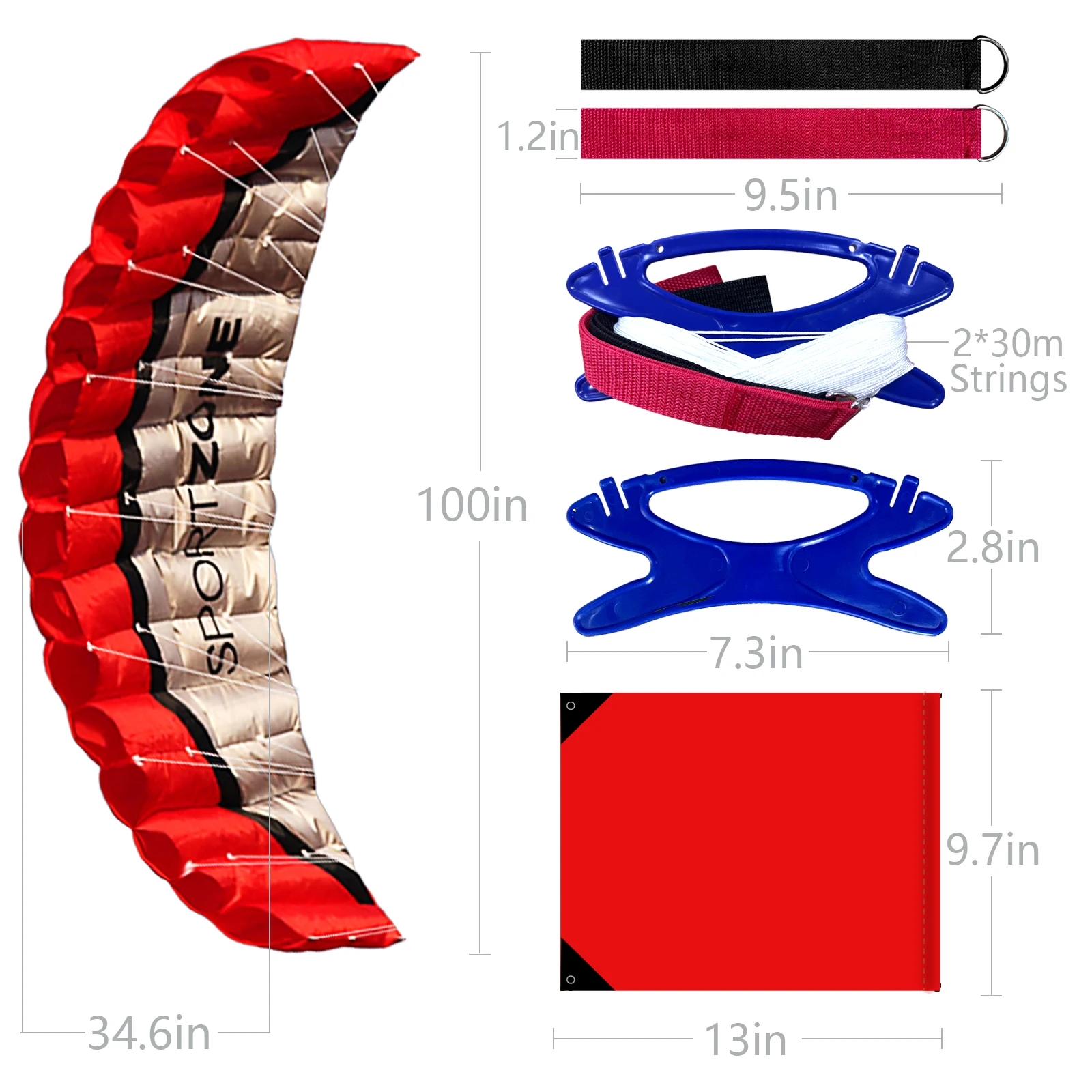 Aquilone Parafoil rosso a doppia linea da 2.5m di alta qualità con strumenti volanti treccia elettrica vela Kitesurf Rainbow Sports Beach