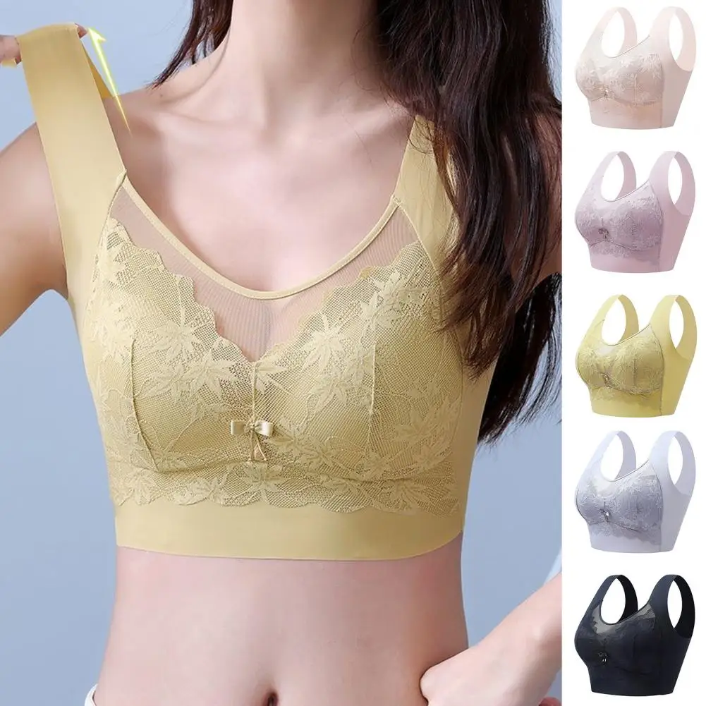 

Women Brassiere See-through Mesh Wide Shoulder Strap Solid Color Push Up Elastic Breast Support Shockproof Anti-snagging Sports