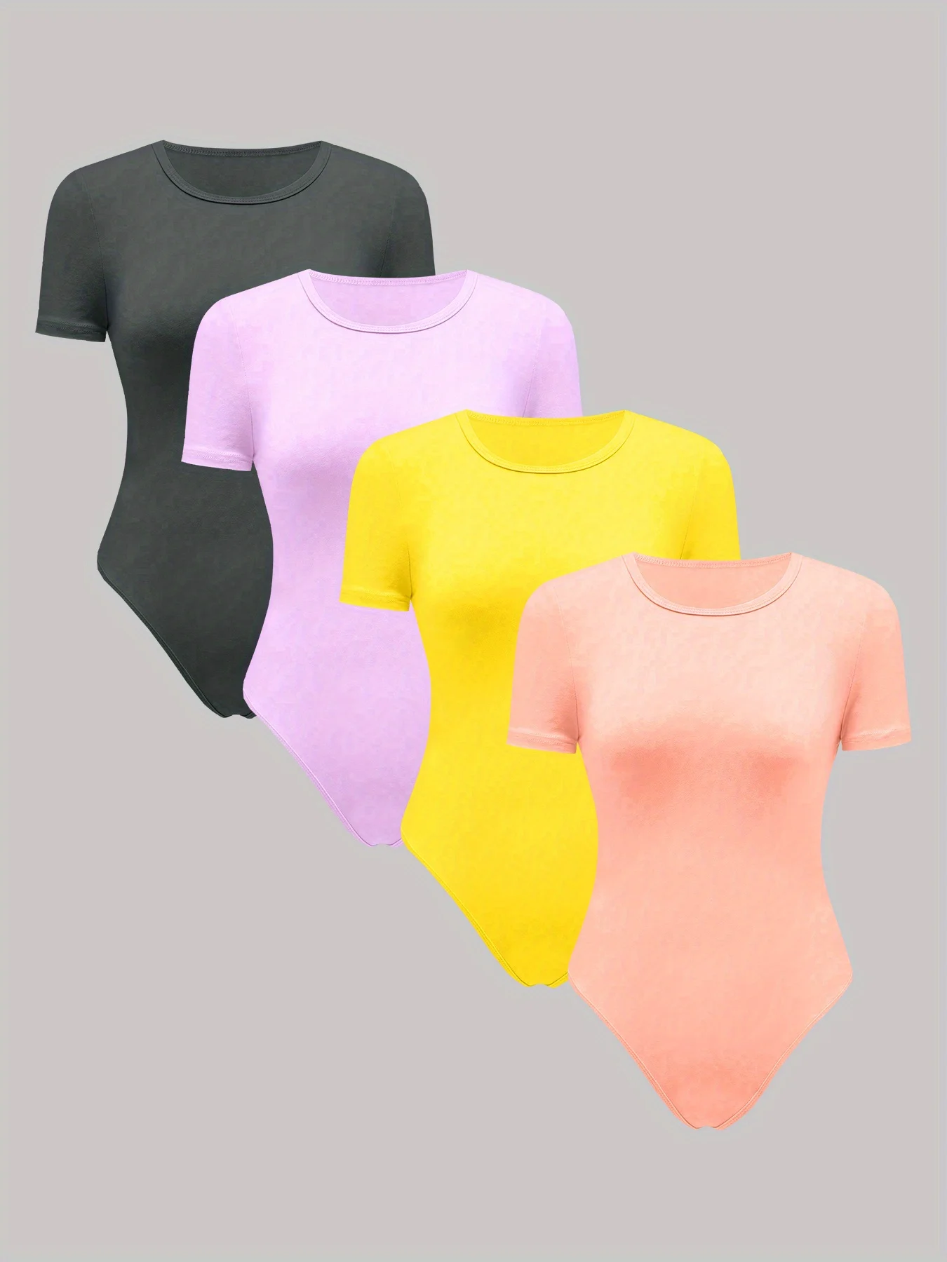 

New 4-piece women's tight fitting top round neck casual versatile for spring, summer, and autumn