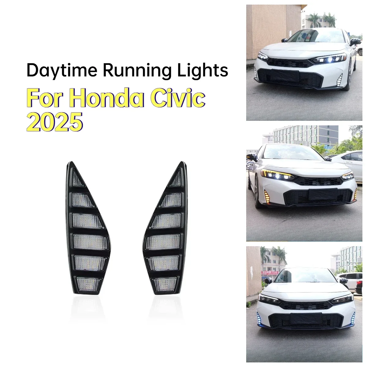 DRL Car LED Daytime Running Lights Front Bumper Fog Lamp Modification Dynamic Turn Signal 12V Daylights For Honda Civic 2025