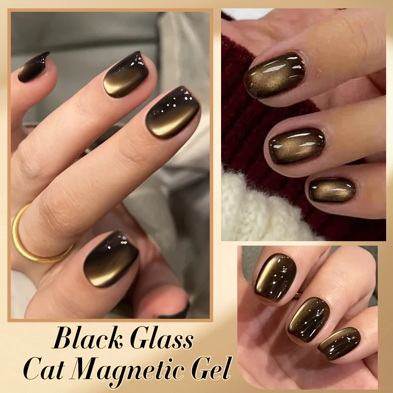 BORN PRETTY Black Gold Cat Magnetic Gel Nail Polish for Glass Nail Art Manicure Design Winter Nails 10ml Varnis Semi Permanent