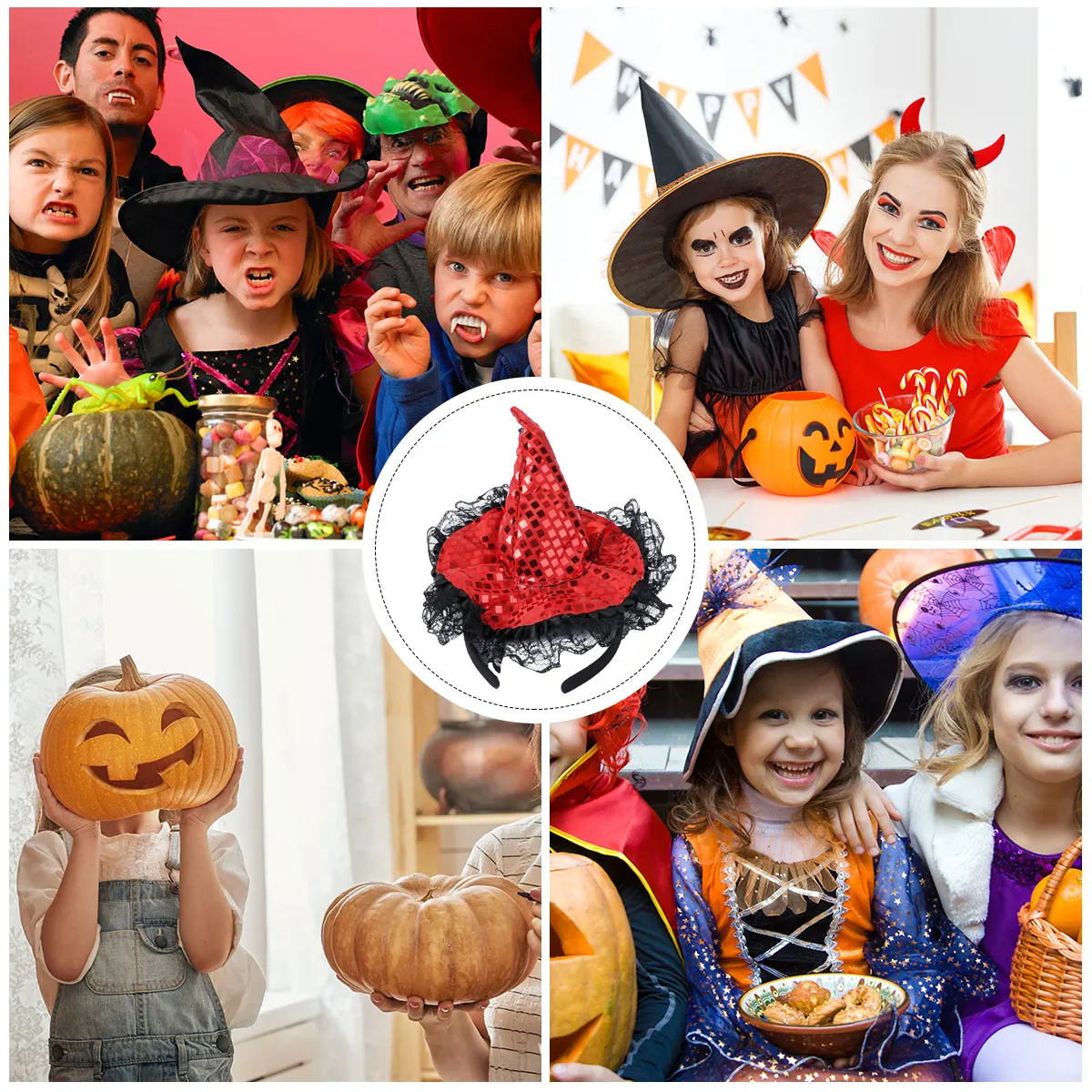 

Halloween Witch Hat Costume Red Feathered Headband For Party Performance Party Hats Supplies Costume Accessory