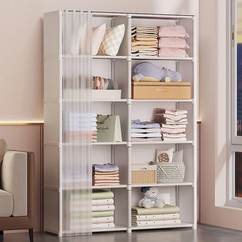 Foldable Double Rod Wardrobe, Bedroom Clothes Closet, Storage Organizer, Living Room, Apartment image 2