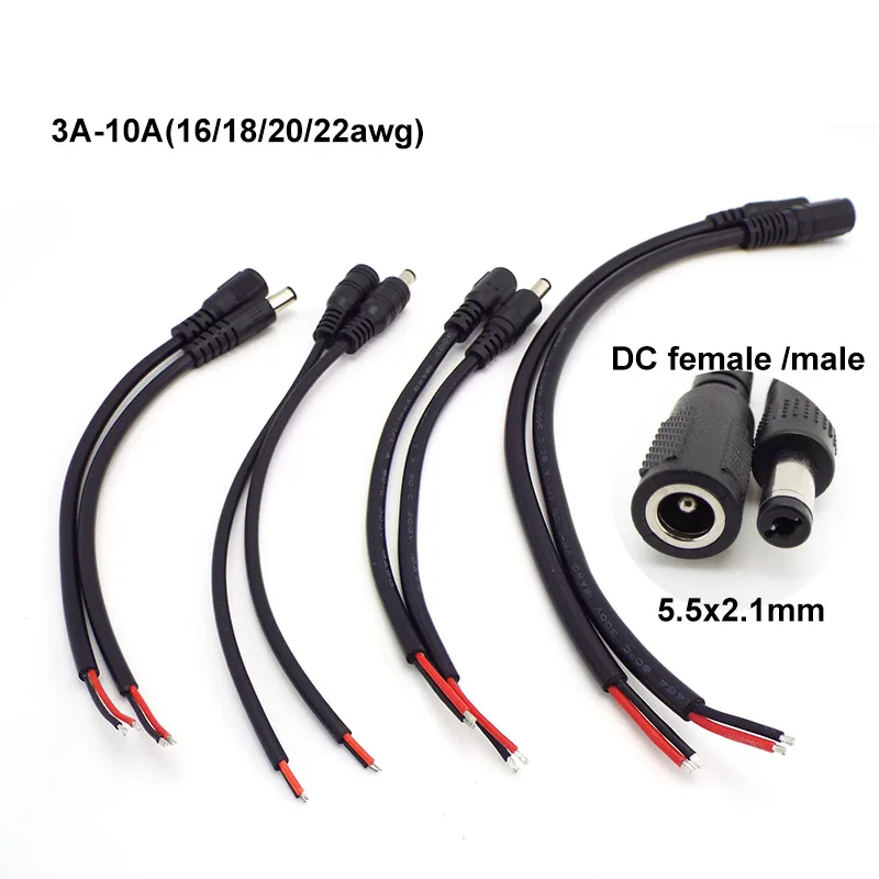 18cm 2A 5A 7A 10A DC Male Female Power Supply extension cord Connector Cable 5.5mmX2.1MM 24v 12v 18awg Copper Wire For LED Strip