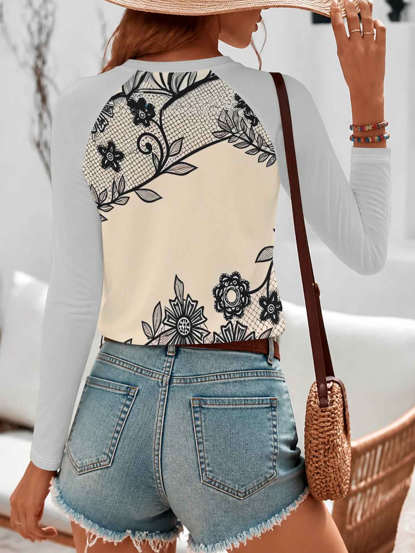 Kaos Wanita 2026 Berbahan Lace - Printed Floral Shirt ulasan dan harga