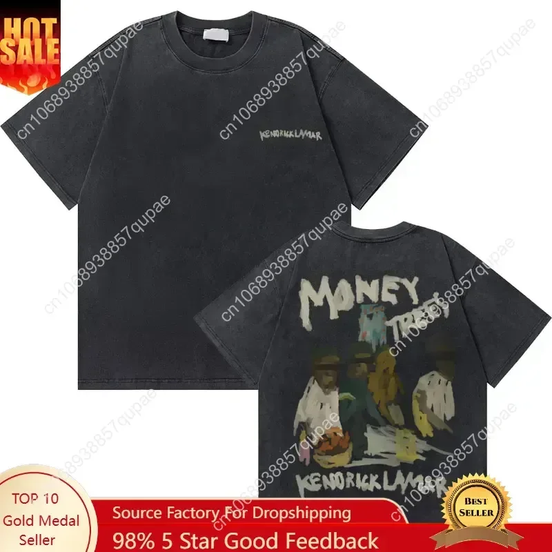 Washed Vintage Rapper Kendrick Lamar Good Kid Money Trees T-shirts Men Hip Hop Retro Oversized Tshirt Male Fashion Trend T Shirt