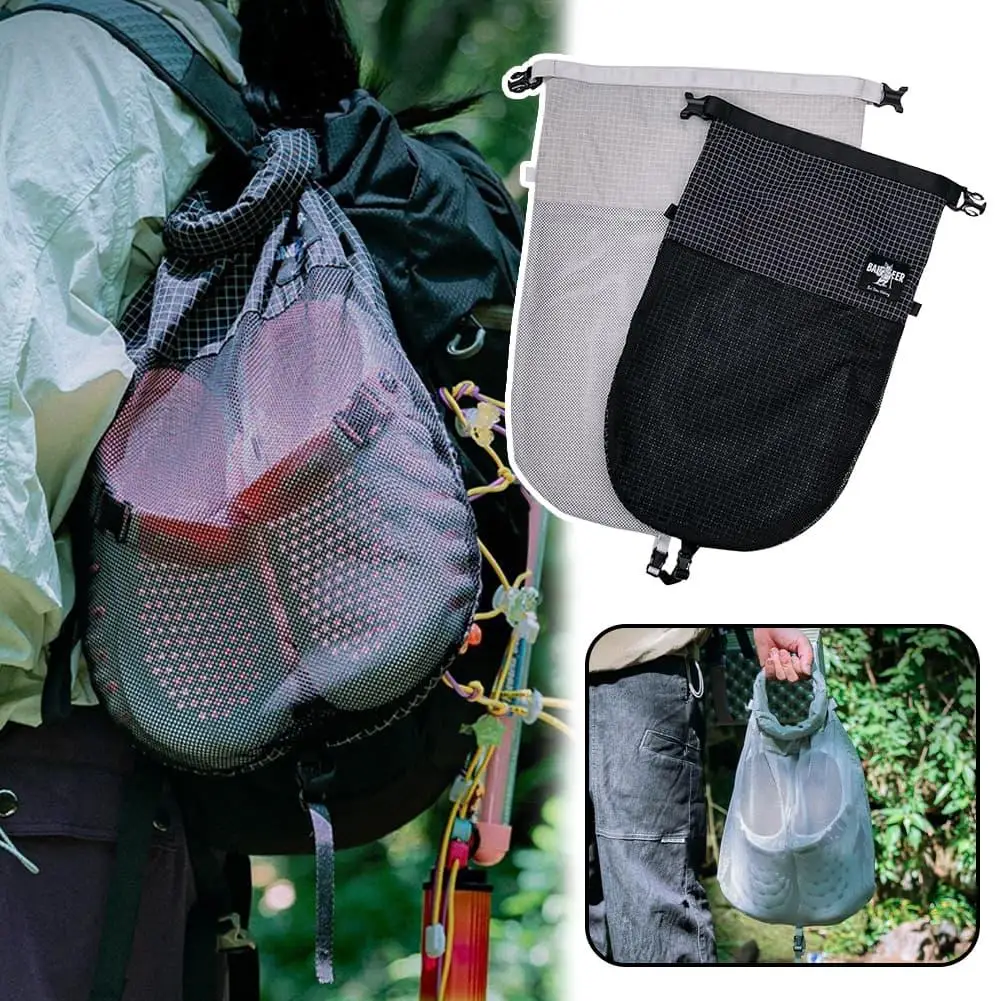 Outdoor Hiking Shoe Storage Bag Multifunctional Backpack Pouch Expandable Mesh Shoe Pouch External Attachment For Camping