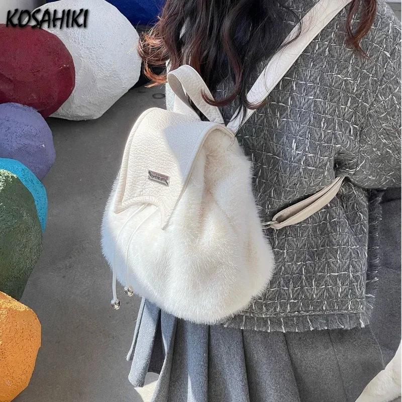 

Y2k Aesthetic Luxury Design Fluffy Bags for Women Kawaii Sweet Drawstring Schoolbags Korean Casual All Match Students Backpacks