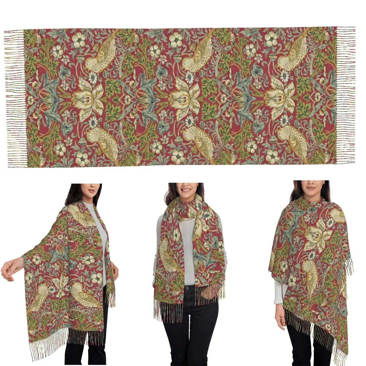 William Morris Flower Botanical Garden Scarf Tassel Scarves Women Soft Warm Shawls and Wraps Large Fall Winter Shawl Wrap