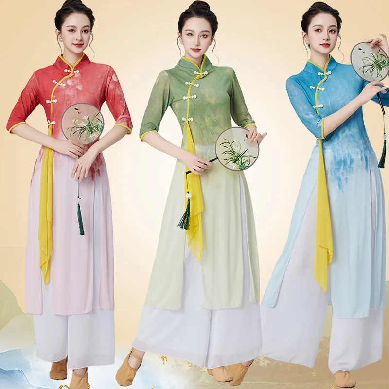 Square Dance Costume New Suit Gauze Robe Chinese Folk Style Classical Dance Fan Performance Dance Costume 2026