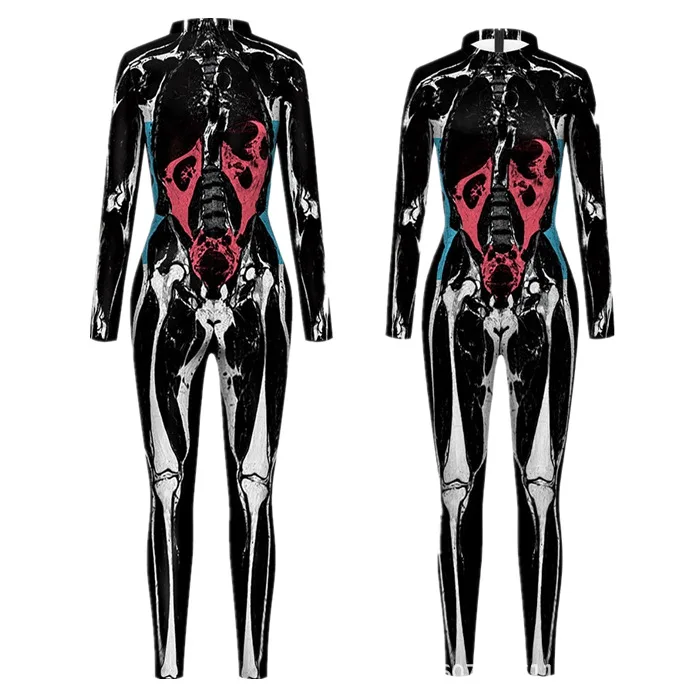 Skelett-Knochen-Blumen-Schädel 3D-Druck Anzug für Damen und Herren, Muskel-Menschenkörper-Jumpsuit, Halloween-Party-Cosplay-Kostüme – Detail 11