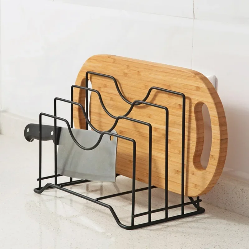 1 PCS Creative Metal, Bold Iron Art, Versatile Four Card Pot Cover Rack, Kitchen Countertop, Cutting Board, Storage Rack