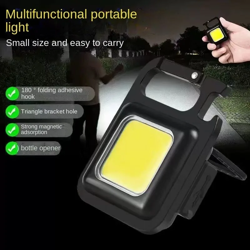 Multifunctional Mini Glare COB Keychain Light USB Charging Emergency Lamps Strong Magnetic Repair Outdoor Camping Light