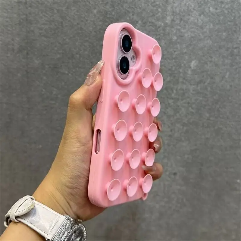 INS Cute Creative Suction Cup Phone Case for iPhone Soft Silicone Back Cover Gadget Holder Funny Ins 16 15 14 13 12 11 Pro Max