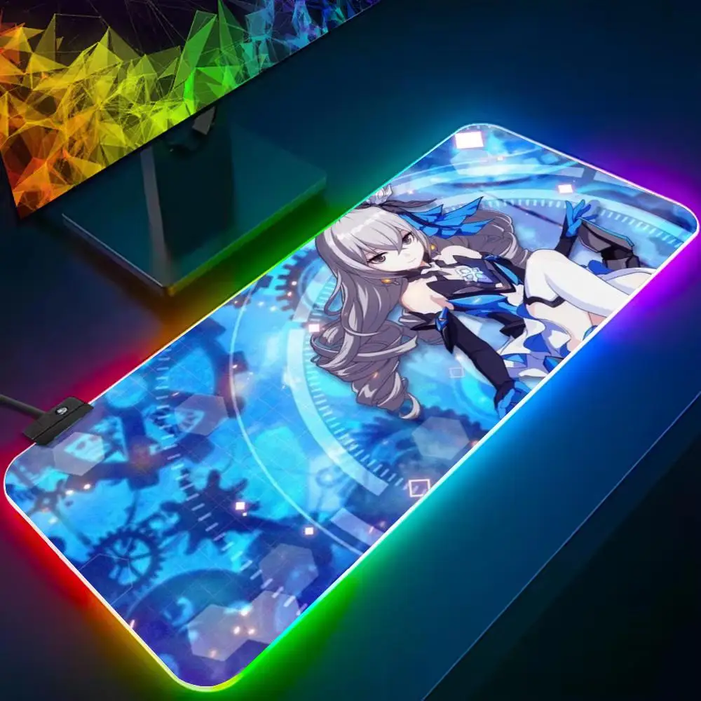 bronya honkai Mouse Pad RGB Gaming Mousepad Big LED Pad PC Desk Mat Luminous Mouse Pad Large Keyboard Mats Table Rug With