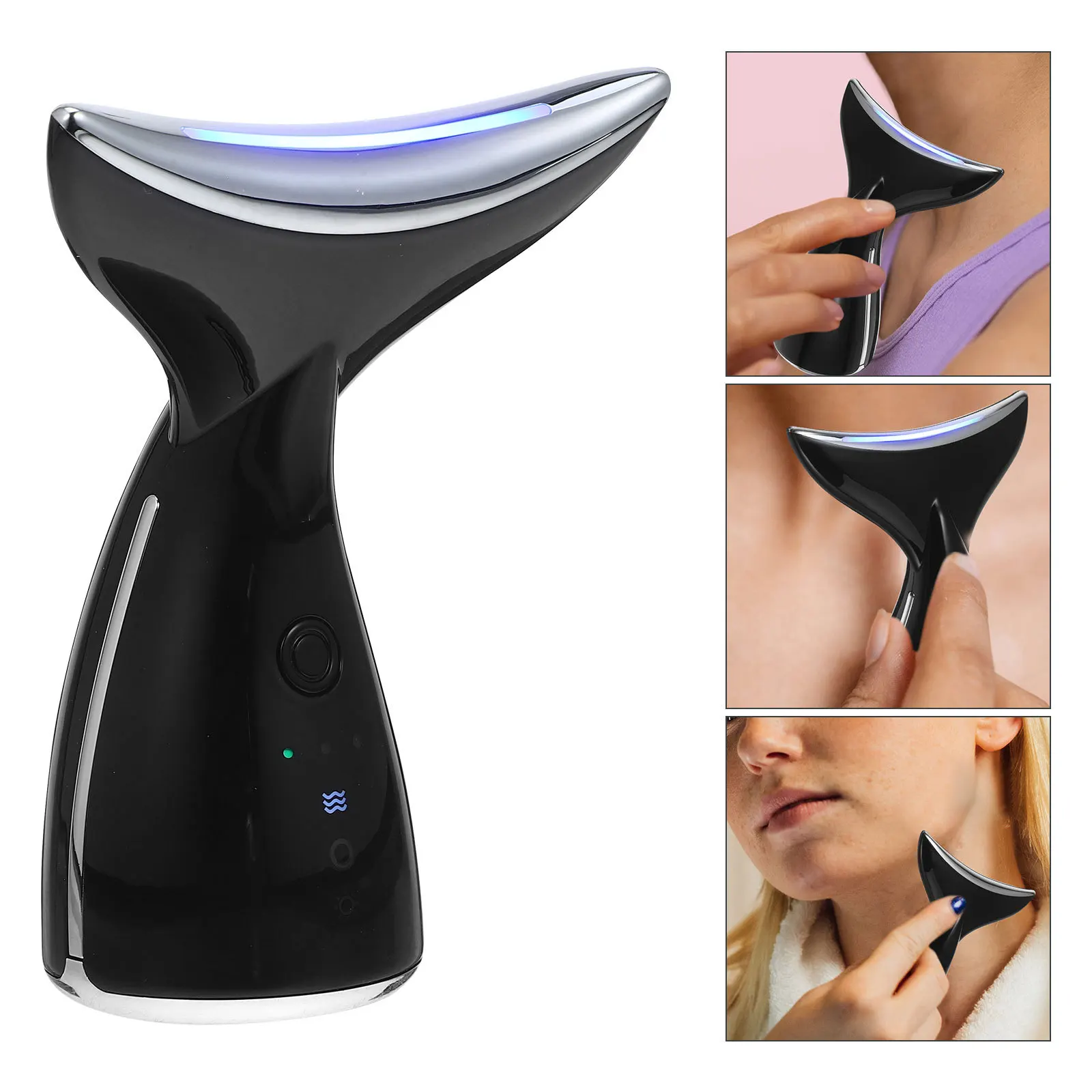 1 Juego de masajeador de cuello para mujer, dispositivo de belleza para el cuello, compacto, portátil, carga rápida, herramienta de eliminación de arrugas de larga duración, estiramiento facial