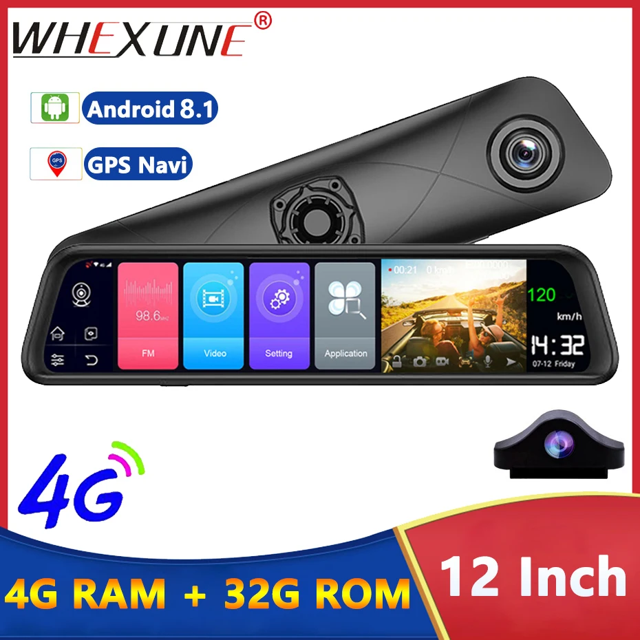 12 Inch 4G Rear View Mirror ADAS Video Recorder Dash Cam Android 8.1 Auto WiFi GPS Navigator For Cars DVR 4GB RAM 32G ROM Camera